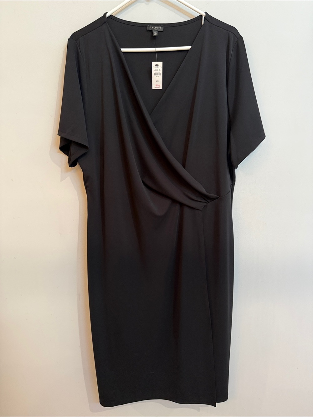 Talbots Black Faux-Wrap Midi Dress